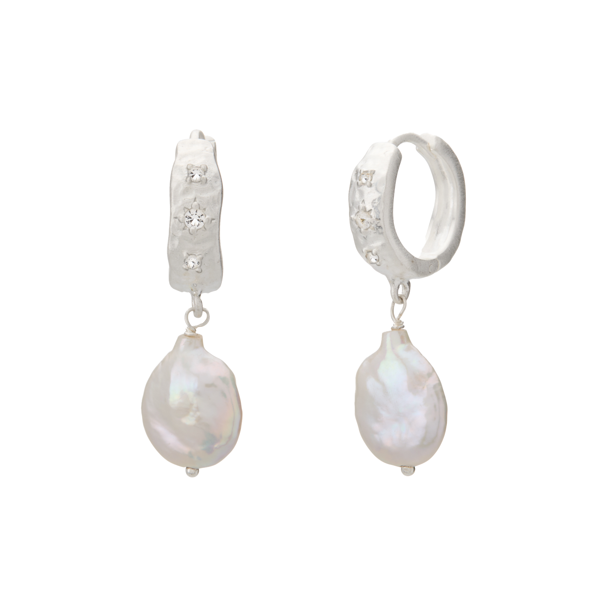 Pair of pearl earrings on a white background